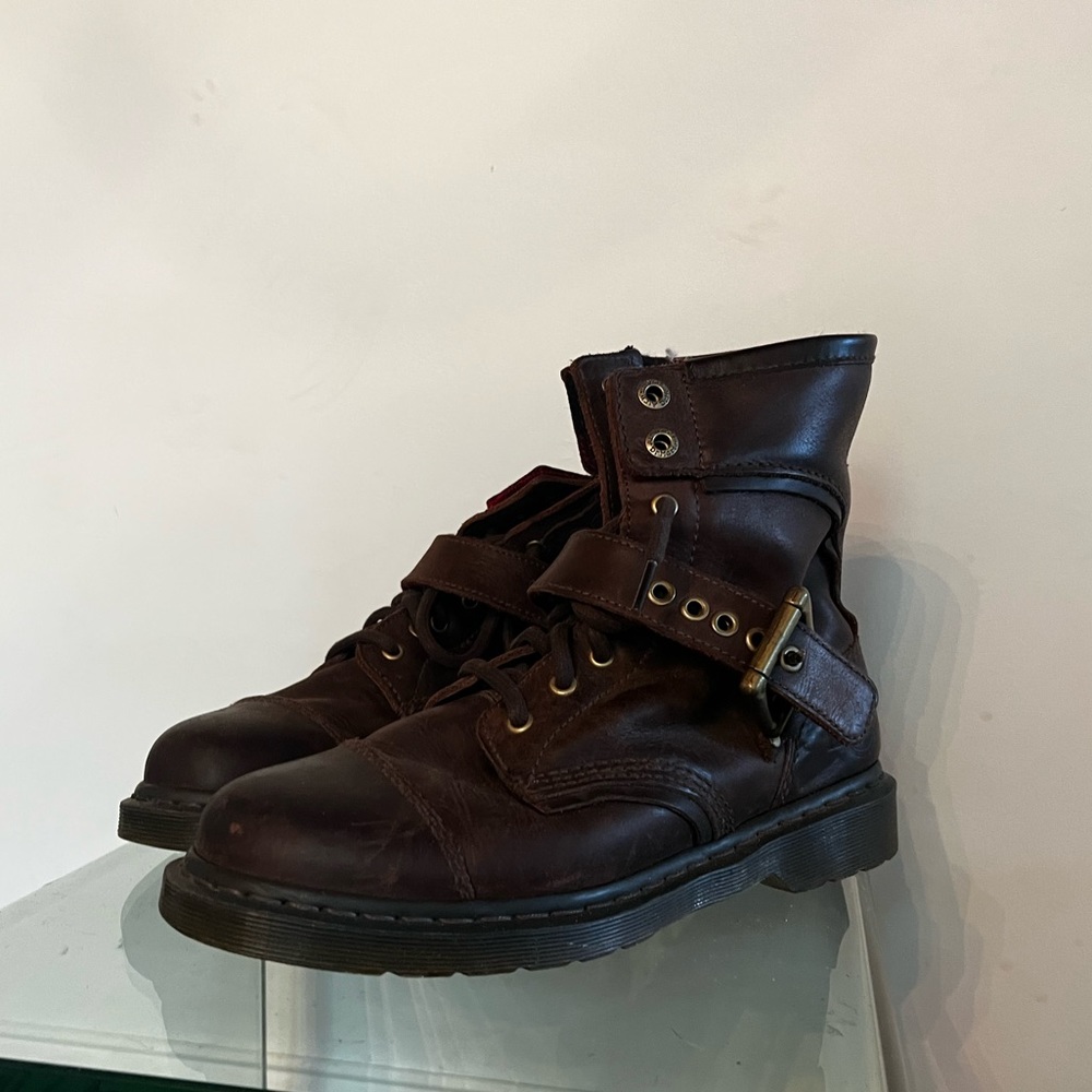 Dr Martens Triumph 1460 Mens AirWair Brown Leather Buckle Boots